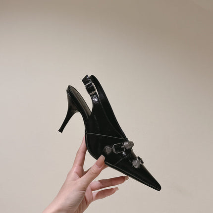 CAGOLE HIGH SLINGBACK IN BLACK GLOSSY CALFSKIN
