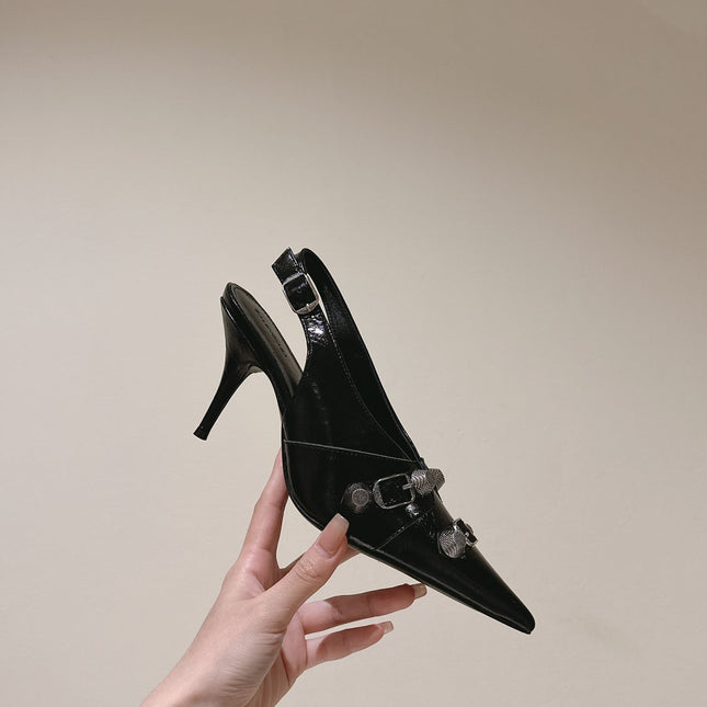 CAGOLE HIGH SLINGBACK IN BLACK GLOSSY CALFSKIN