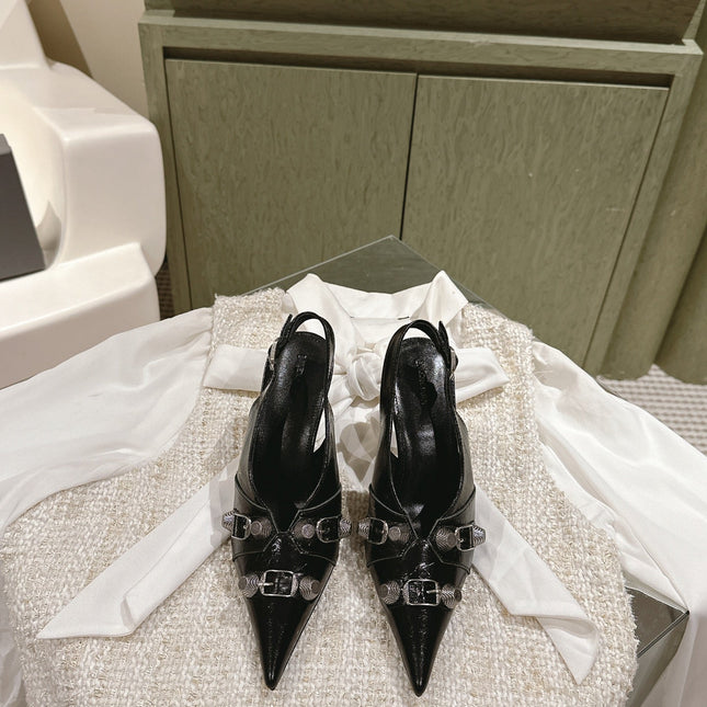 CAGOLE HIGH SLINGBACK IN BLACK GLOSSY CALFSKIN