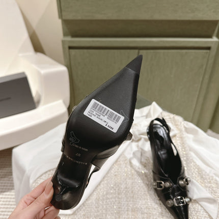 CAGOLE HIGH SLINGBACK IN BLACK GLOSSY CALFSKIN