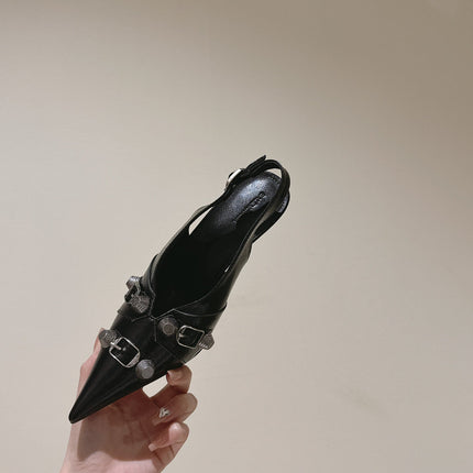 CAGOLE HIGH SLINGBACK IN BLACK GLOSSY CALFSKIN