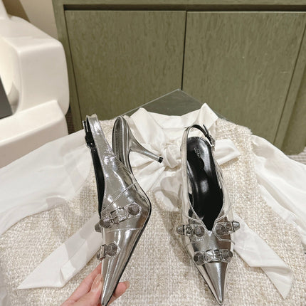 CAGOLE HIGH SLINGBACK IN SILVER GLOSSY CALFSKIN