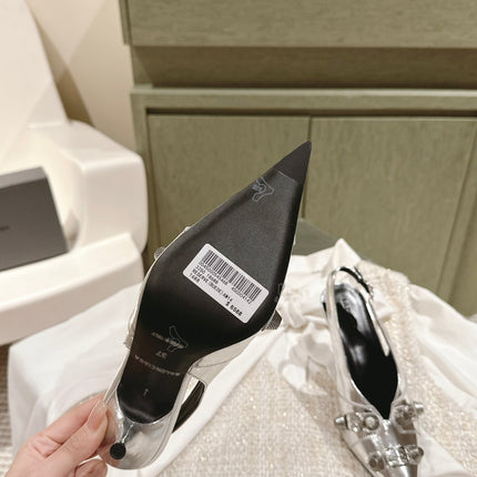 CAGOLE HIGH SLINGBACK IN SILVER GLOSSY CALFSKIN