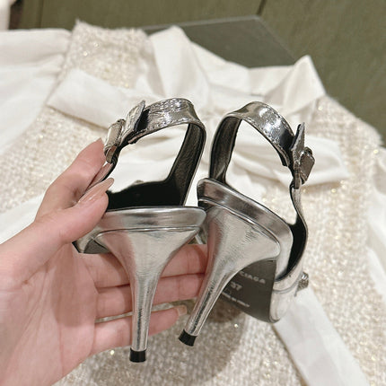 CAGOLE HIGH SLINGBACK IN SILVER GLOSSY CALFSKIN
