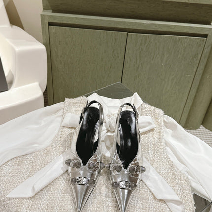 CAGOLE HIGH SLINGBACK IN SILVER GLOSSY CALFSKIN