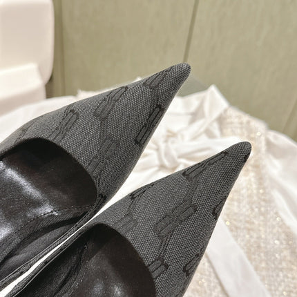 POINTED HIGH PUMPS IN BLACK MONOGRAM JACQUARD FABRIC