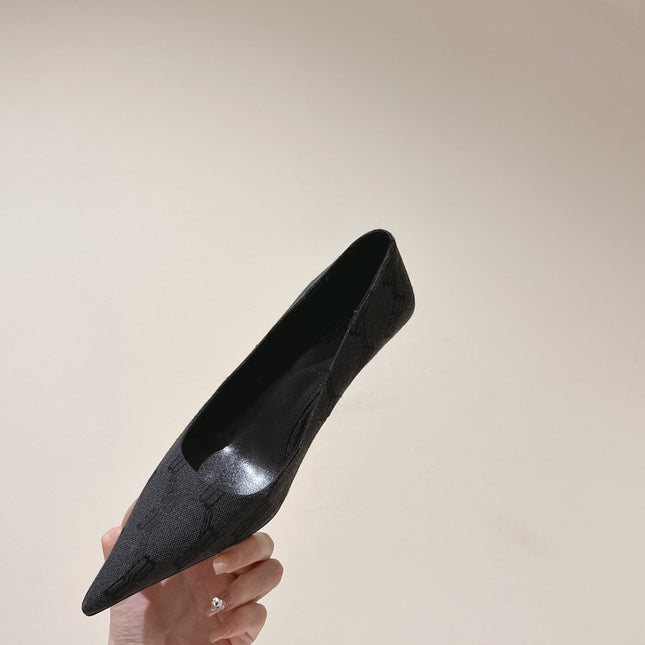 POINTED HIGH PUMPS IN BLACK MONOGRAM JACQUARD FABRIC