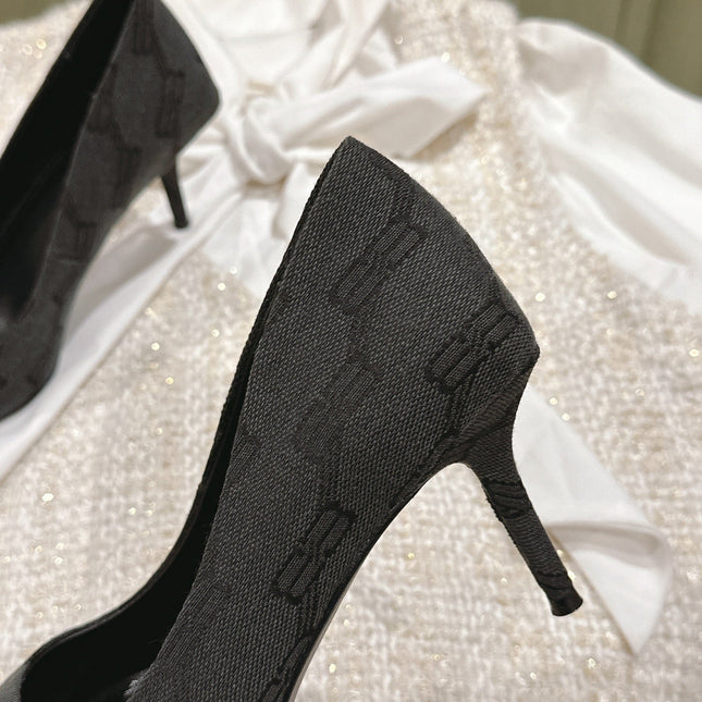 POINTED HIGH PUMPS IN BLACK MONOGRAM JACQUARD FABRIC