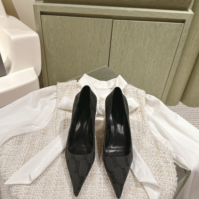 POINTED HIGH PUMPS IN BLACK MONOGRAM JACQUARD FABRIC