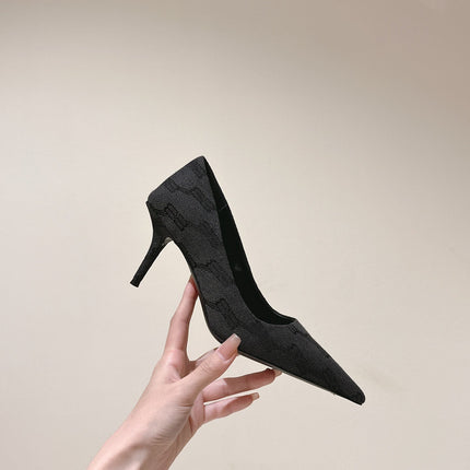 POINTED HIGH PUMPS IN BLACK MONOGRAM JACQUARD FABRIC