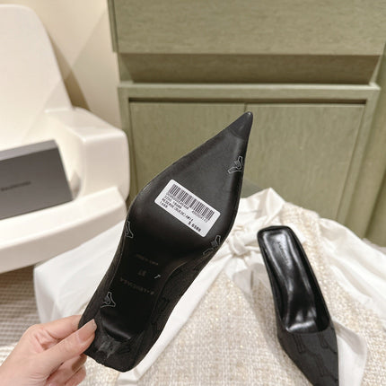 POINTED HIGH MULES IN BLACK MONOGRAM JACQUARD FABRIC