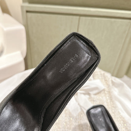 POINTED HIGH MULES IN BLACK MONOGRAM JACQUARD FABRIC