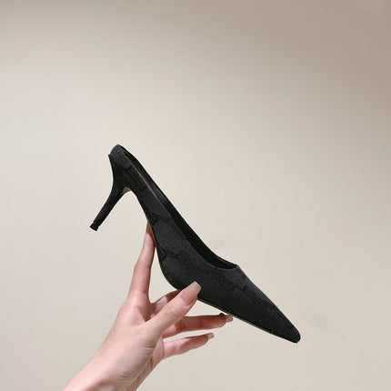 POINTED HIGH MULES IN BLACK MONOGRAM JACQUARD FABRIC