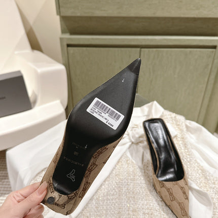 POINTED HIGH MULES IN BEIGE MONOGRAM JACQUARD FABRIC