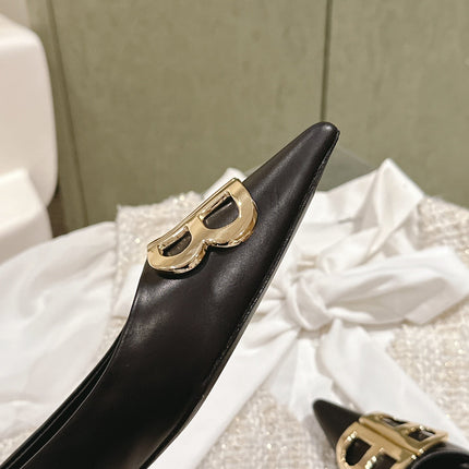 POINTED BB GOLD BUCKLE BALLET FLAT IN BLACK SMOOTH LAMBSKIN