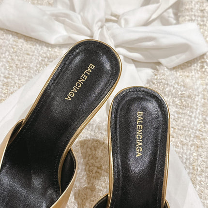 POINTED BB GOLD BUCKLE HIGH MULES IN GOLD METALLIC CALFSKIN