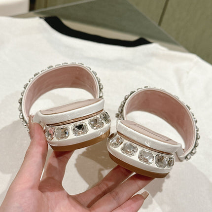 TRUMPET METALLIC MULES IN WHITE SMOOTH CALFSKIN WITH EMBELLISHED BUCKLE