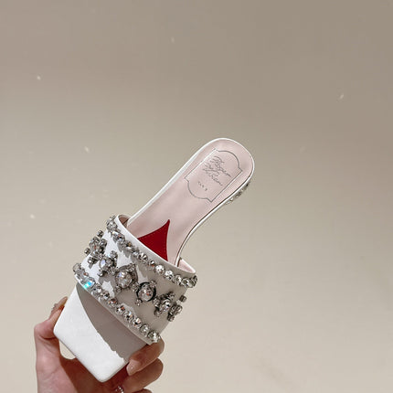 TRUMPET METALLIC MULES IN WHITE SMOOTH CALFSKIN WITH EMBELLISHED BUCKLE