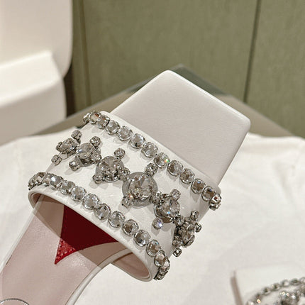 TRUMPET METALLIC MULES IN WHITE SMOOTH CALFSKIN WITH EMBELLISHED BUCKLE