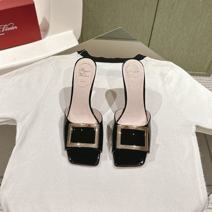 TRUMPET METALLIC MULES IN BLACK PATENT CALFSKIN