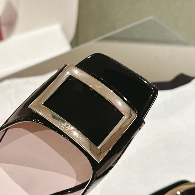 TRUMPET METALLIC MULES IN BLACK PATENT CALFSKIN