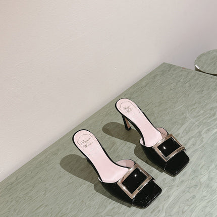 TRUMPET METALLIC MULES IN BLACK PATENT CALFSKIN