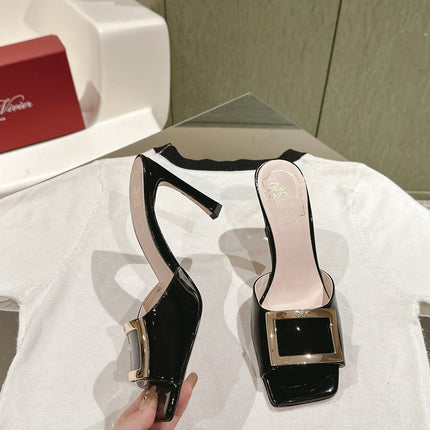 TRUMPET METALLIC MULES IN BLACK PATENT CALFSKIN