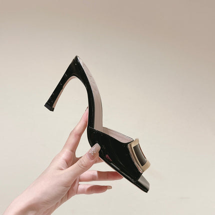 TRUMPET METALLIC MULES IN BLACK PATENT CALFSKIN