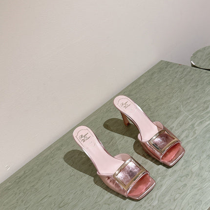 TRUMPET METALLIC MULES IN PINK PATENT CALFSKIN