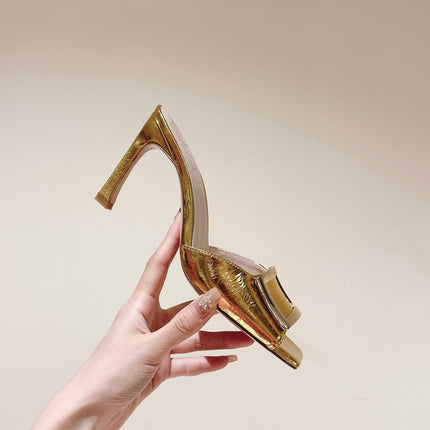 TRUMPET METALLIC MULES IN GOLD PATENT CALFSKIN