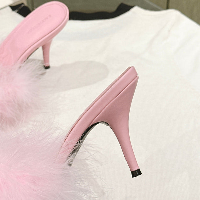 BALENCIAGA 25S HIGH-HEELED SANDALS 85 MM IN PINK FAUX FUR AND PU