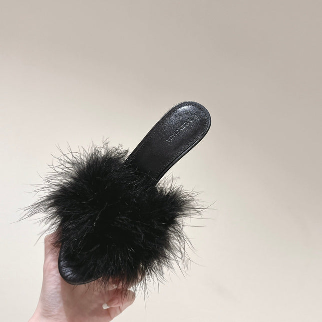 BALENCIAGA 25S HIGH-HEELED SANDALS 85 MM IN BLACK FAUX FUR AND PU