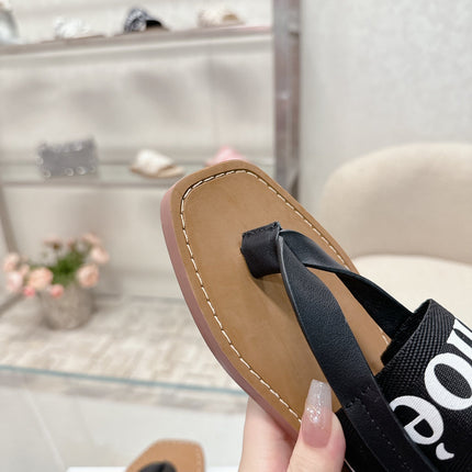 CHLOÉ THONG SANDALS IN BLACK CALFSKIN AND CANVAS