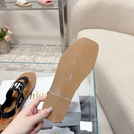 CHLOÉ THONG SANDALS IN BLACK CALFSKIN AND CANVAS