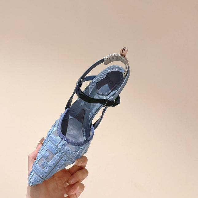 FENDI COLIBRÌ HIGH-HEELED SLINGBACKS 75MM IN SKY BLUE FABRIC