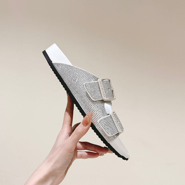 BIRKENSTOCK SLIPPERS ATTACHED RHINESTONES IN WHITE CALFSKIN