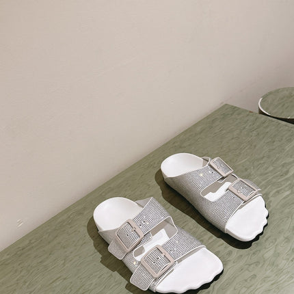 BIRKENSTOCK SLIPPERS ATTACHED RHINESTONES IN WHITE CALFSKIN