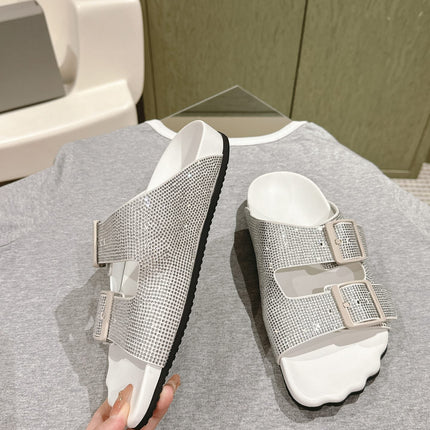 BIRKENSTOCK SLIPPERS ATTACHED RHINESTONES IN WHITE CALFSKIN