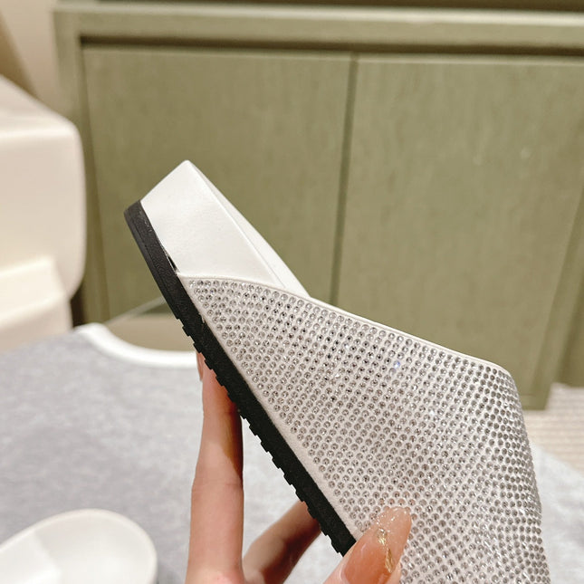 BIRKENSTOCK SLIPPERS ATTACHED RHINESTONES IN WHITE CALFSKIN