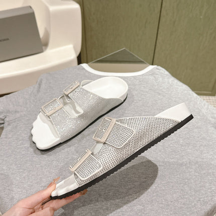 BIRKENSTOCK SLIPPERS ATTACHED RHINESTONES IN WHITE CALFSKIN