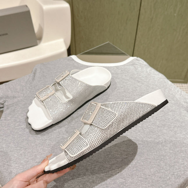 BIRKENSTOCK SLIPPERS ATTACHED RHINESTONES IN WHITE CALFSKIN