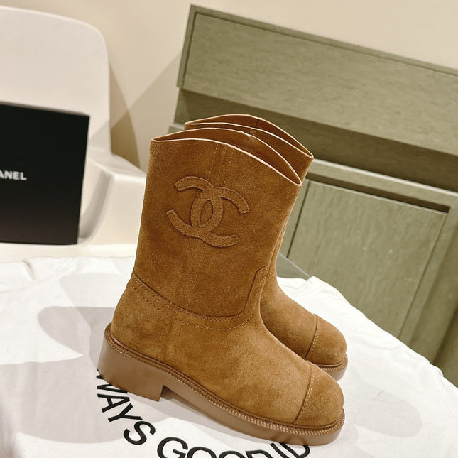 CC SHORT BOOTS PEANUT BROWN SUEDE CALFSKIN