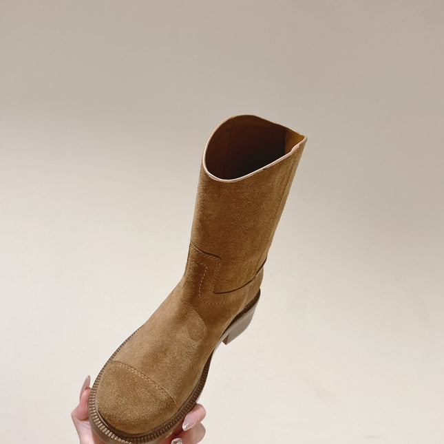 CC SHORT BOOTS PEANUT BROWN SUEDE CALFSKIN