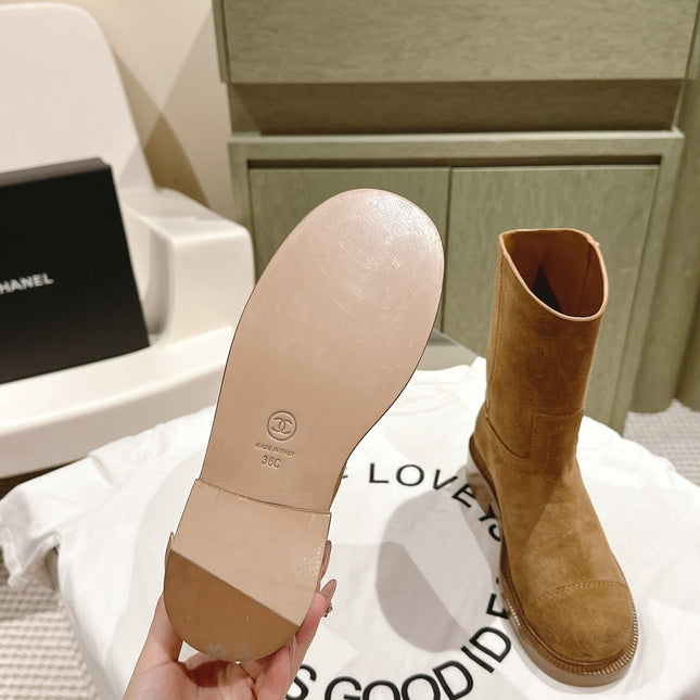 CC SHORT BOOTS PEANUT BROWN SUEDE CALFSKIN