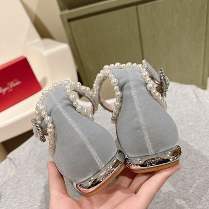 BALLERINAS MARY JANE IN GRAY SUEDE WITH PEARL TRIM