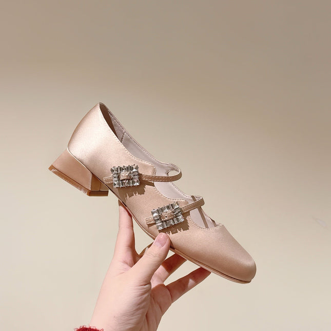 TRÈS VIVIER MARY JANE DOUBLE-STRAP IN NUDE SILK