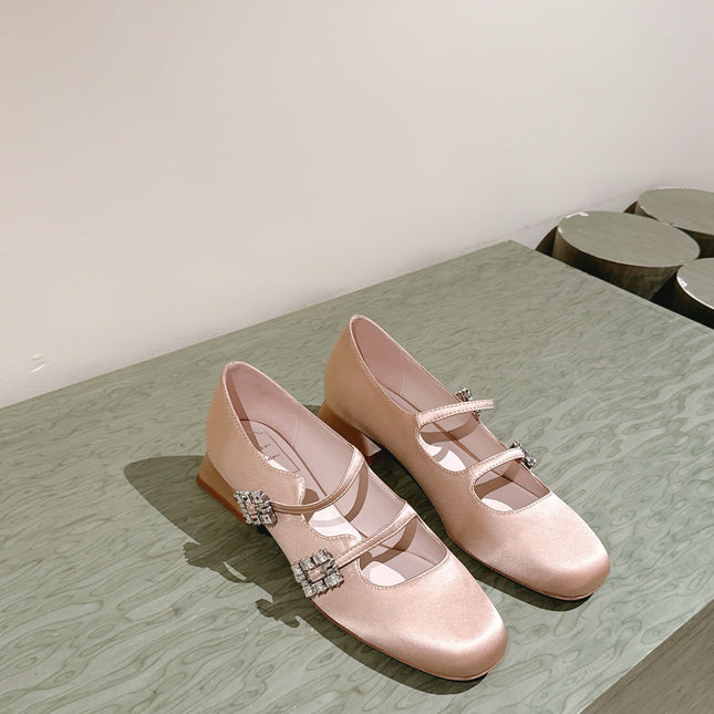 TRÈS VIVIER MARY JANE DOUBLE-STRAP IN NUDE SILK