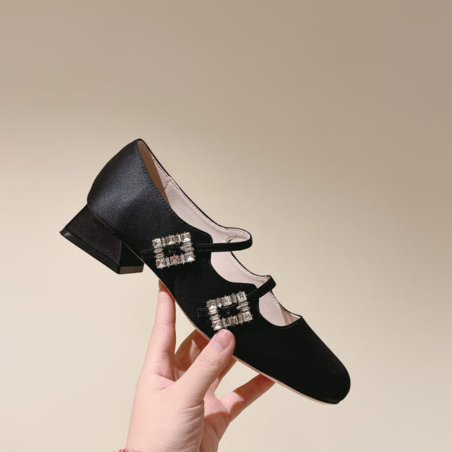 TRÈS VIVIER MARY JANE DOUBLE-STRAP IN BLACK SILK