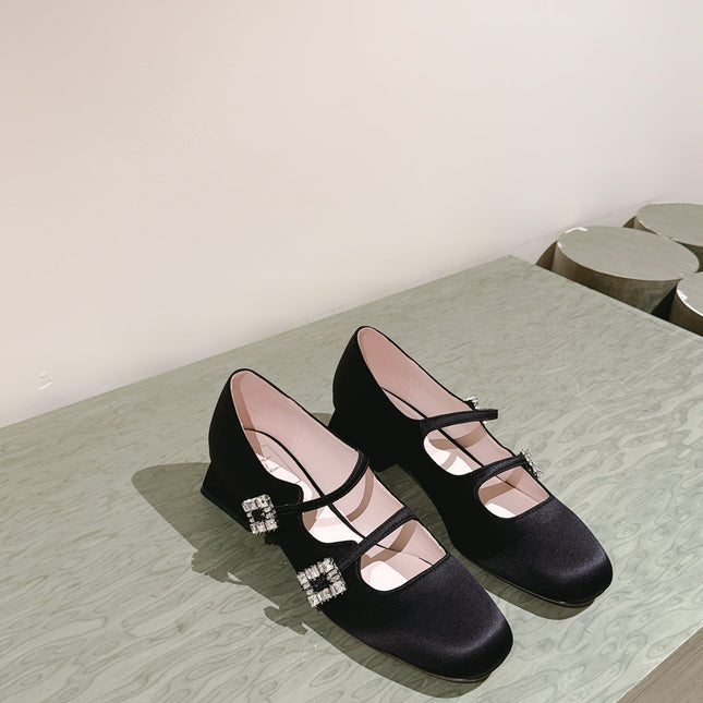 TRÈS VIVIER MARY JANE DOUBLE-STRAP IN BLACK SILK