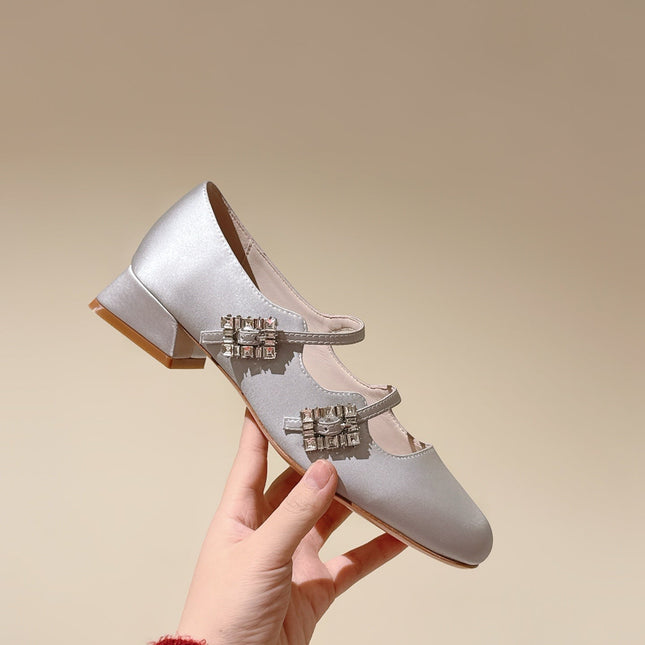 TRÈS VIVIER MARY JANE DOUBLE-STRAP IN SILVER SILK